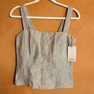 Quince Linen Square-Neck Tank Top in Light Heather Gray